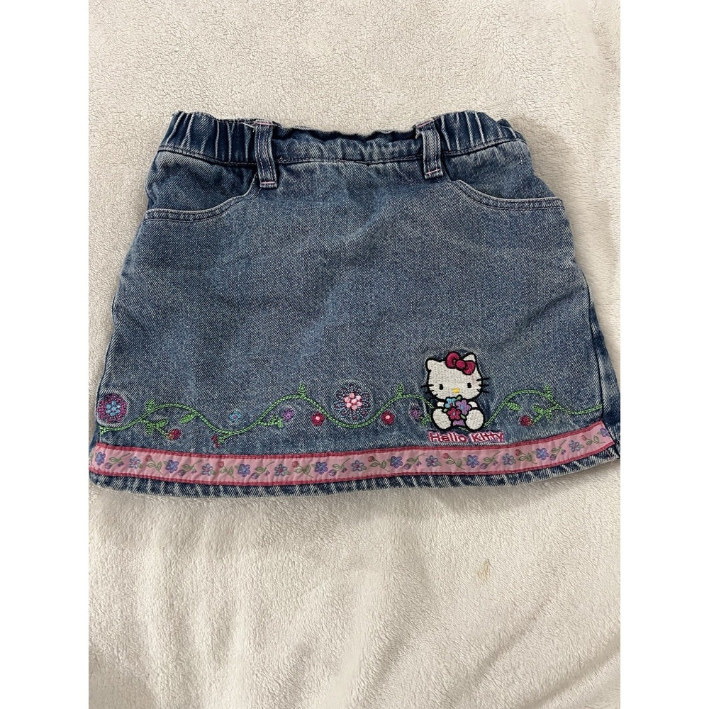 Vintage Y2K Sanrio Hello‎ Kitty Girl's Denim Jean Skort Embroidered Size 4T